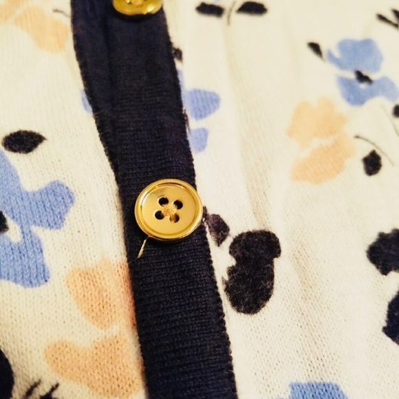 ANN TAYLOR Navy & Cream Floral Contrast Cardigan - Picture 4 of 6
